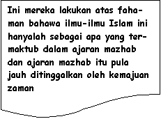 Flowchart: Document: Ini mereka lakukan atas faha-man bahawa ilmu-ilmu Islam ini hanyalah sebagai apa yang ter-maktub dalam ajaran mazhab dan ajaran mazhab itu pula jauh ditinggalkan oleh kemajuan zaman